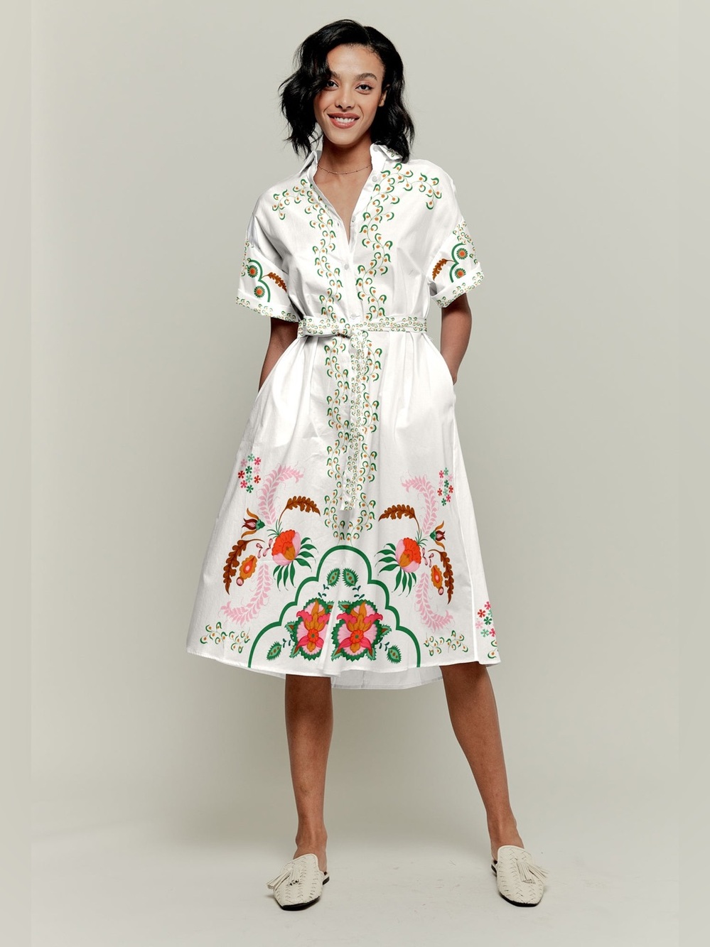 Tucker The Sarah Shirtdress | Ecru Dutch Blossoms | Pima Cotton Poplin Size XXS
